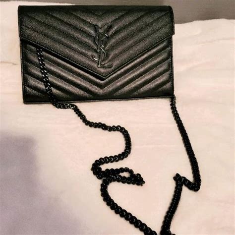 ysl black purse with silver letters